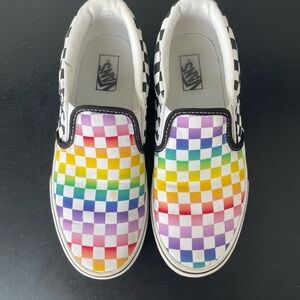 Rainbow Checkered VANS Off the Wall Kids Slip-On Shoes Missy size 5